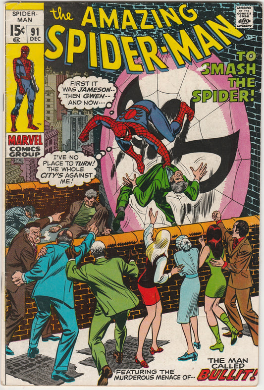 The Amazing Spider-Man #91 – Marvel 1970 – First Sam Bullit Appearance