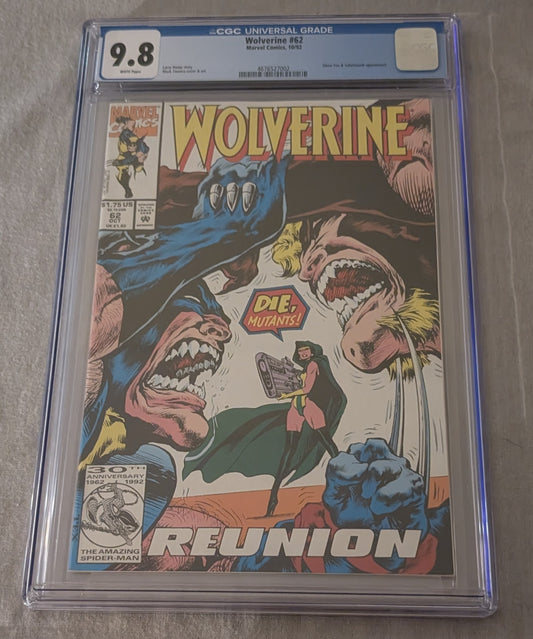 Wolverine Vol. 2 #62 CGC 9.8 Graded Comic Slab Marvel Sabretooth Appearance