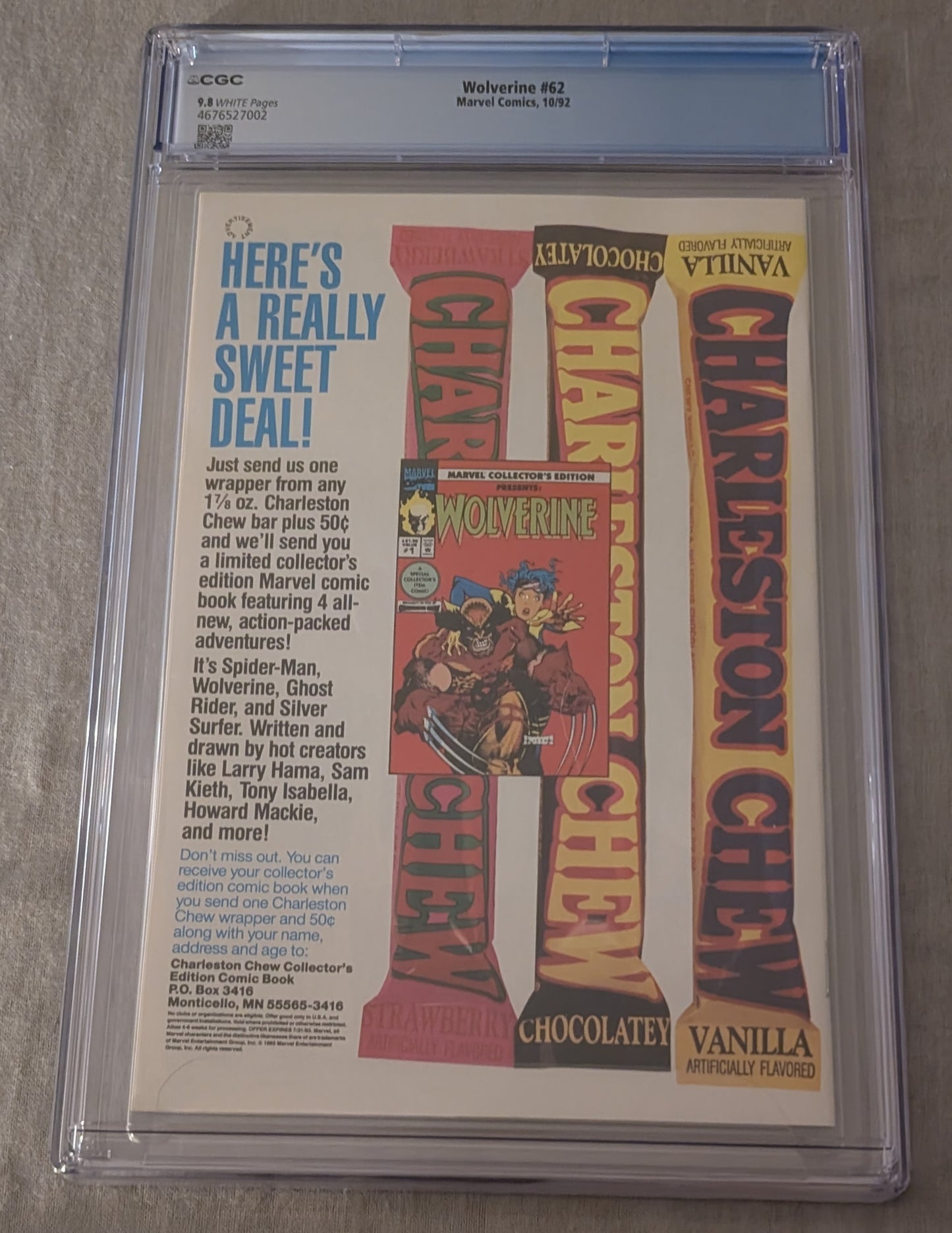 Wolverine Vol. 2 #62 CGC 9.8 Graded Comic Slab Marvel Sabretooth Appearance