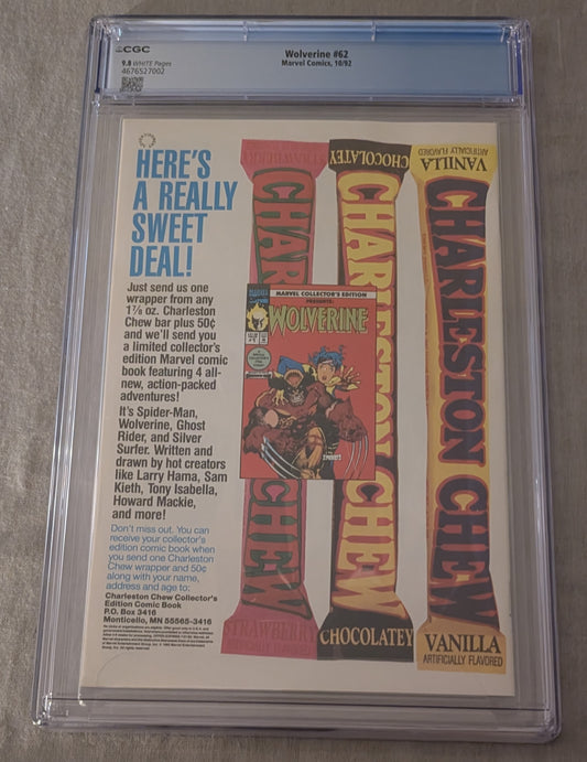 Wolverine Vol. 2 #62 CGC 9.8 Graded Comic Slab Marvel Sabretooth Appearance