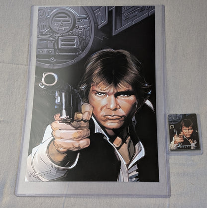 Han Solo Signed Collectible Art Print & Metal Trading Card Set Chad Hardin COA Curated Package