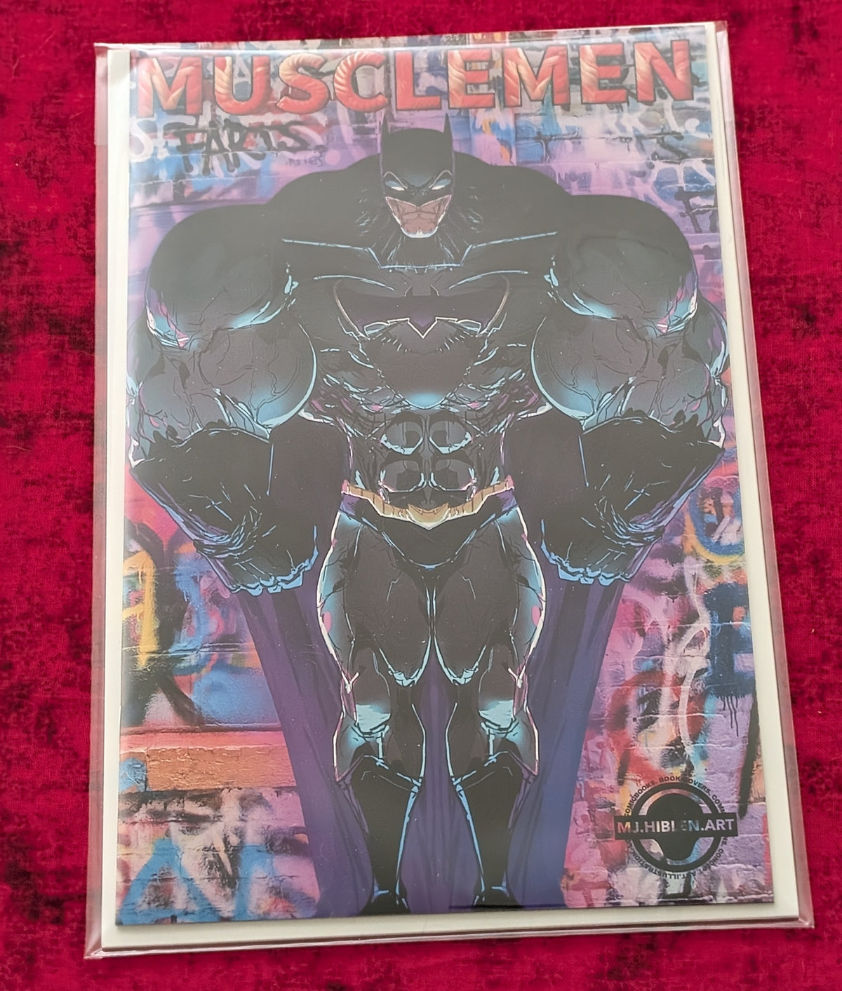 Photograph of the Batman Musclemen artbook in its protective sleeve